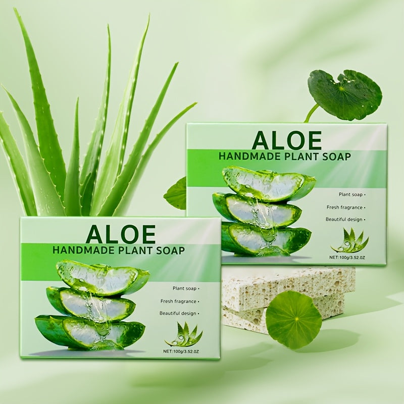 SHOWLU FASHION STORE Aloe Vera soap bars, natural cleansing set with six moisturizing soap pieces on a white background.