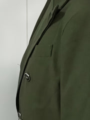 Men's Elegant Dark Green Wedding Blazer - Slim Fit Double Breasted Six-Button Peak Lapel, Machine Washable Solid Color for Formal Events & Year-Round Wear
