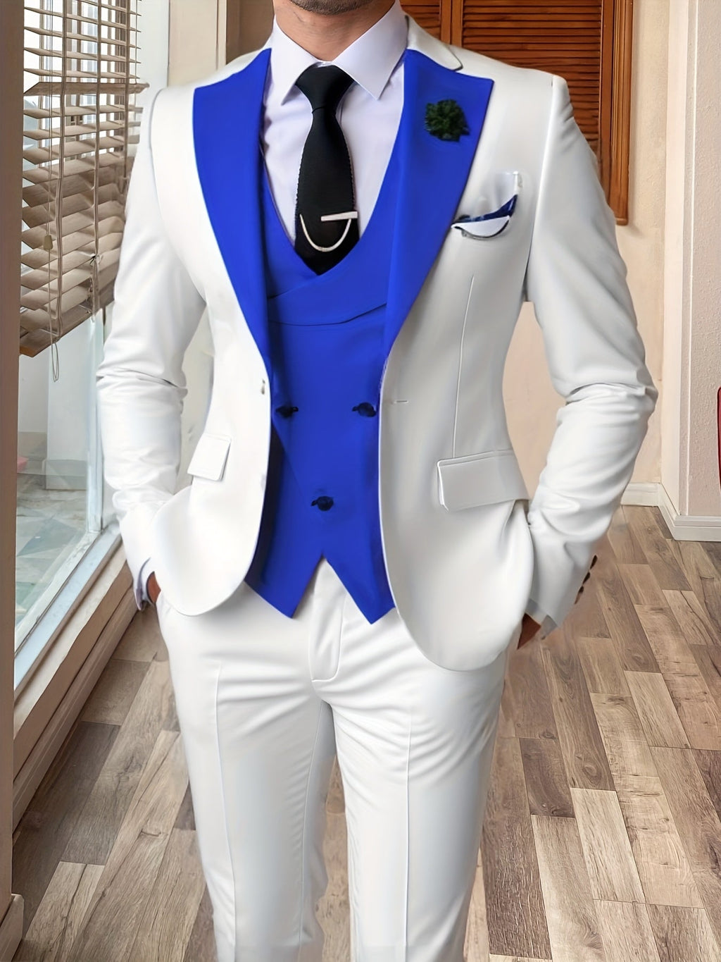 SHOWLU FASHION men's 3-piece slim fit color block wedding suit with notch lapel, tailored for formal occasions.