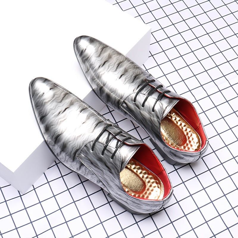SHOWLU FASHION men's blue ripple glossy pointed toe business dress shoes, stylish and polished footwear for formal occasions