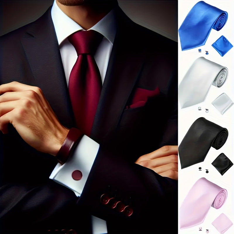 Set of three SHOWLU FASHION STORE men's solid color ties in black, red, and blue, displayed flat on a white background.