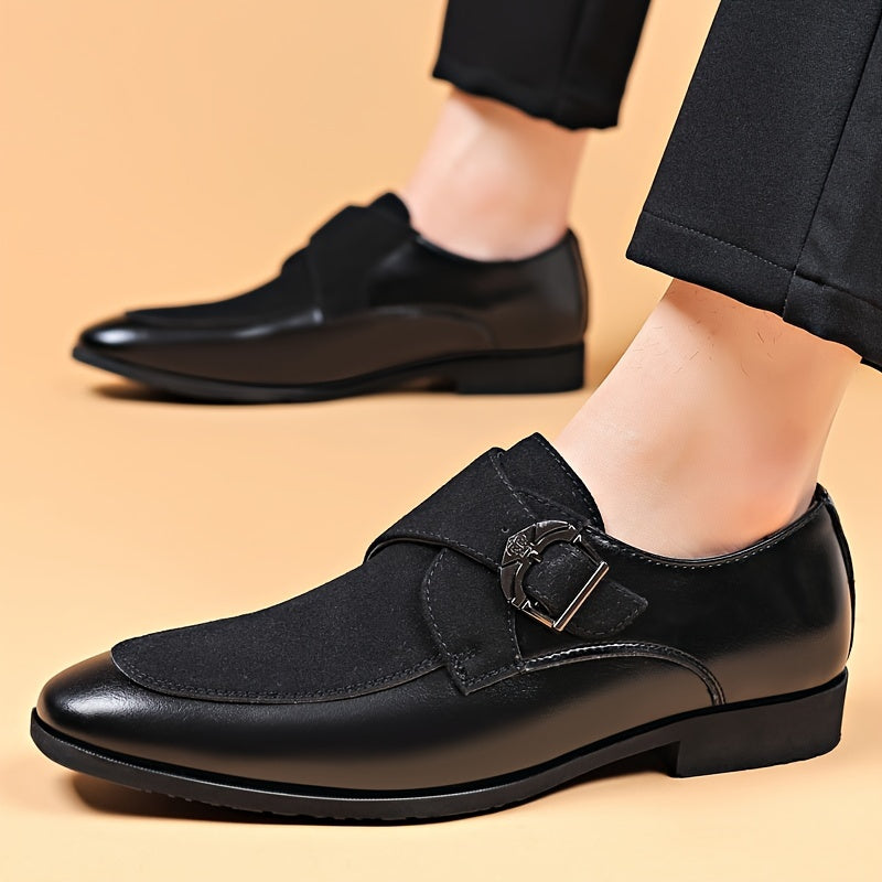 Showlu men's black faux leather pointed toe dress shoes for business formal wear, stylish and elegant footwear for men