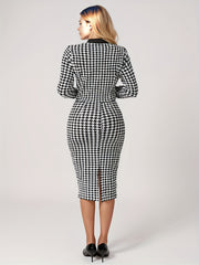 Two Piece Set Of Women's Houndstooth Zipper And Casual Houndstooth Jacket. Round Neck