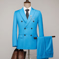 SHOWLU Men's double-breasted slim fit suit in solid polyester, featuring a tailored jacket and matching trousers.