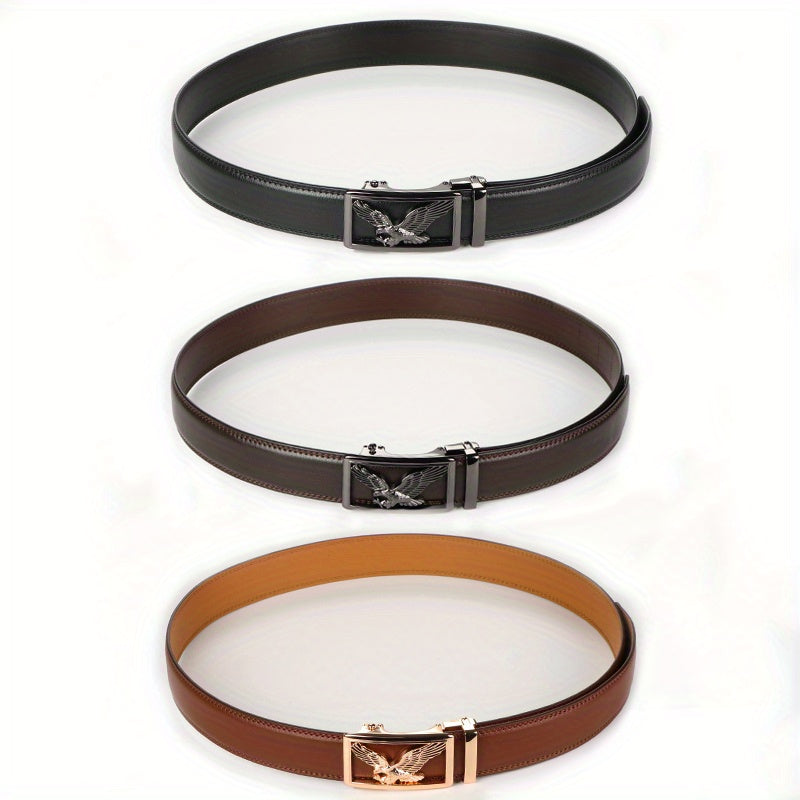 Showlu men's genuine leather ratchet belts with eagle buckles, 2-pack, featuring stylish and durable design.