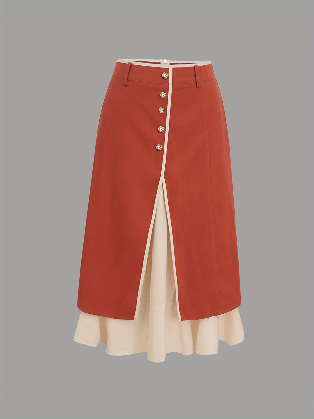 Red and white two-tone high-waisted women's skirt with side slit from SHOWLU FASHION STORE, perfect for stylish casual wear.