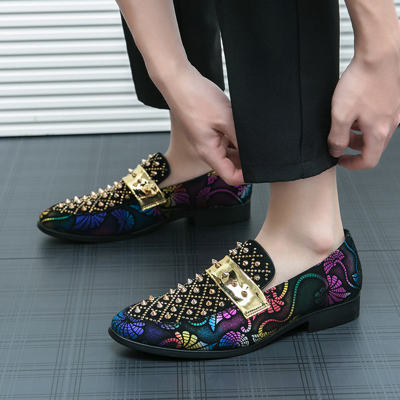 Men's SHOWLU studded loafers made of formal PU leather, slip-on party shoes with stylish studded detailing.