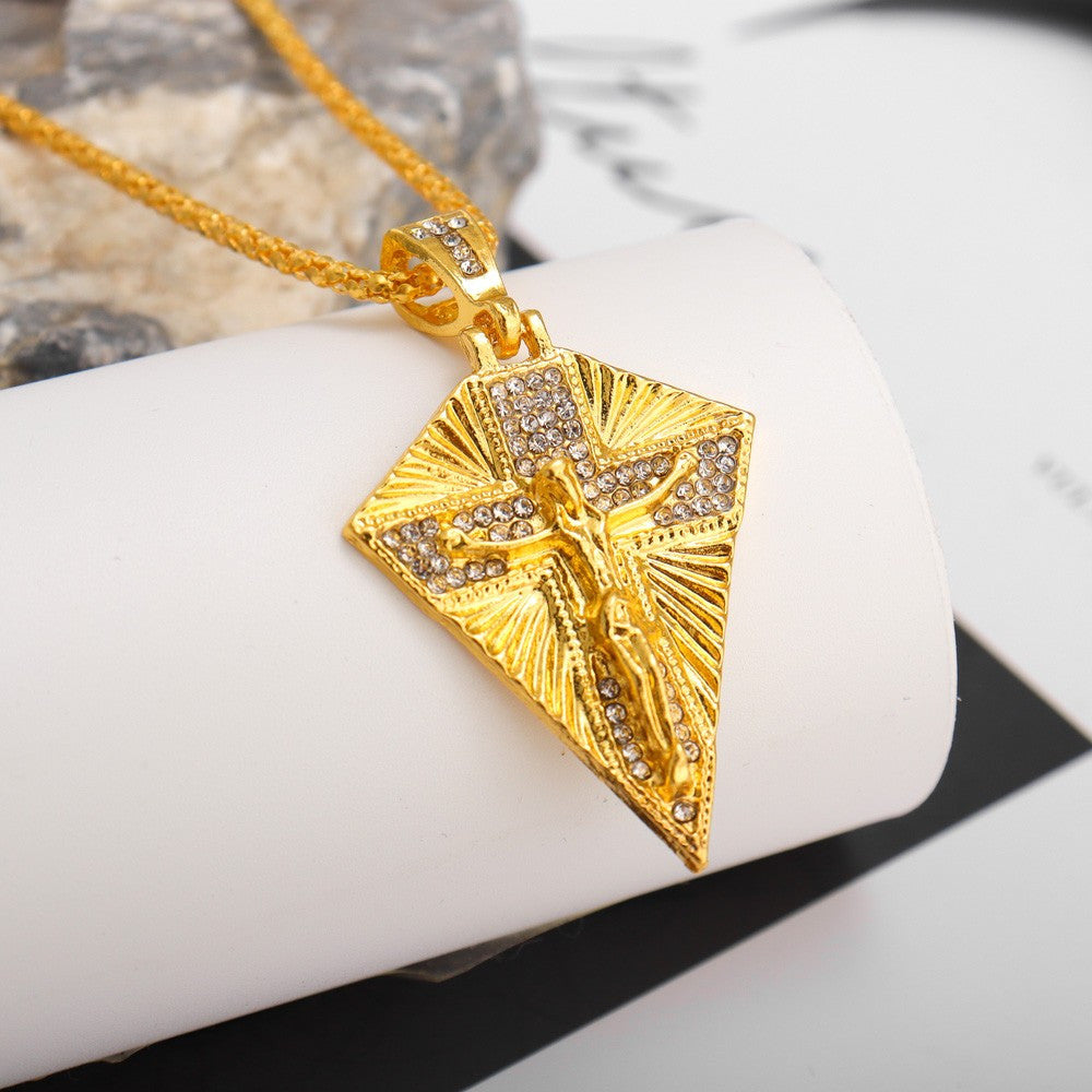 Showlu Retro Hip Hop Cross Pendant Necklace made of zinc alloy, vintage style jewelry with bold cross design.