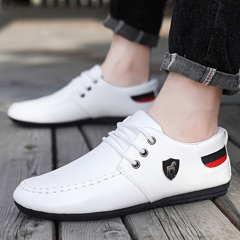 Black men's lace-up formal shoes by Showlu Fashion Store, made of durable PU leather for business and formal occasions.
