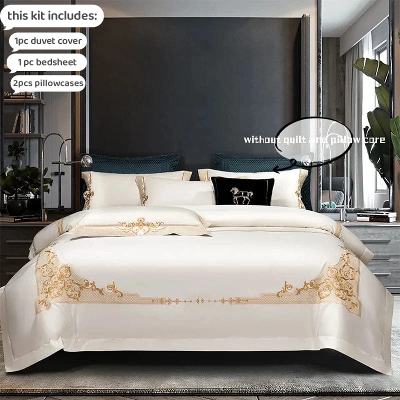 Luxury Showlu Fashion Egyptian Cotton embroidered duvet cover set with intricate embroidery, king size, pure 100% Egyptian cotton bedding
