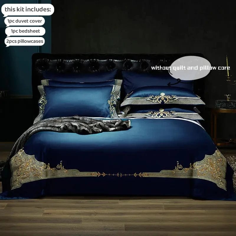 Luxurious Showlu Fashion Egyptian Cotton duvet cover set with intricate embroidery, king size, pure cotton bedding for elegant bedrooms.