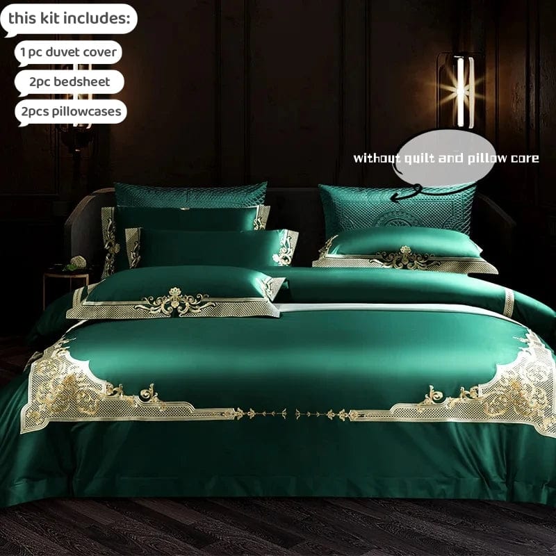 Luxury Egyptian Cotton duvet cover set by Showlu Fashion with intricate embroidery, king size, soft and breathable for elegant bedroom decor.