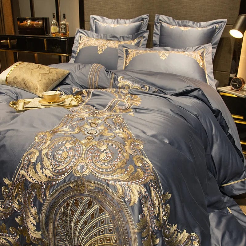 Luxurious Showlu Fashion Egyptian Cotton duvet cover set with intricate embroidery, king size, pure cotton bedding for bedroom elegance.