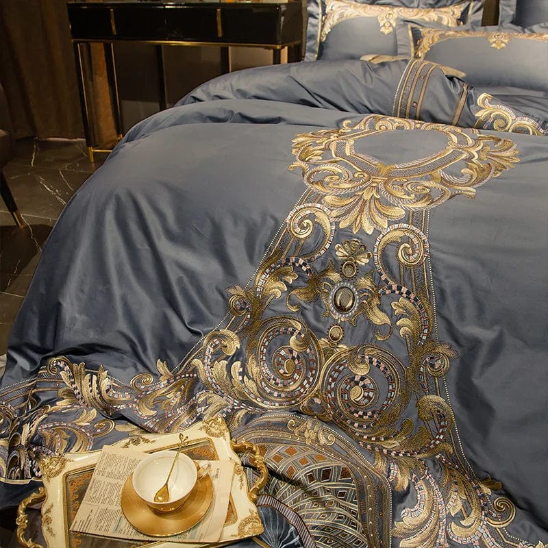 Showlu Fashion luxury Egyptian cotton embroidered duvet cover set with intricate embroidery, designed for king-sized beds.