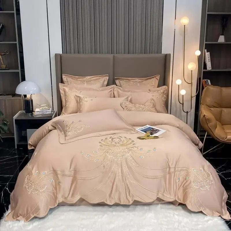 4/6Pcs White Gray Sateen Gold Embroidery Luxury Satin Cotton Bedding set Double Queen King Comforter Cover Bed Sheet Pillowcases - SHOWLU FASHION STORE