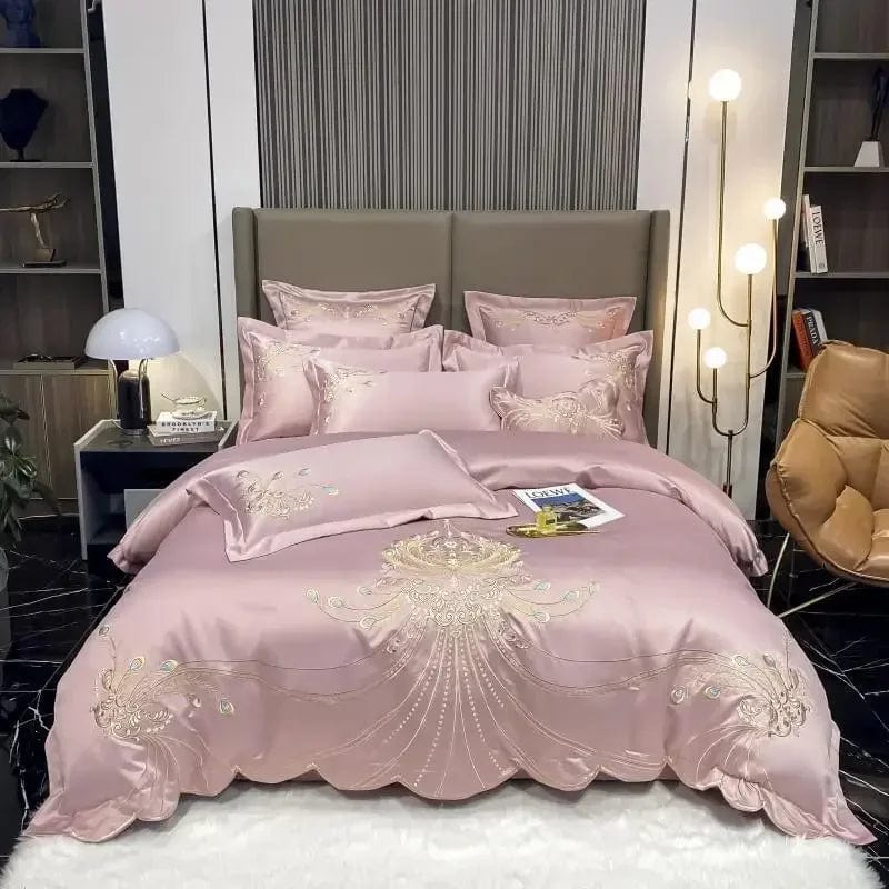 4/6Pcs White Gray Sateen Gold Embroidery Luxury Satin Cotton Bedding set Double Queen King Comforter Cover Bed Sheet Pillowcases - SHOWLU FASHION STORE