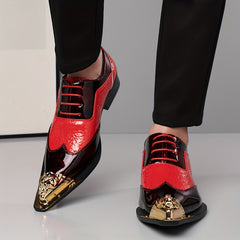 QRLQRL Men's British Style s - PU Low-Top Lace-Up Formal & Casual Shoes with Iron Toe, Pointed Toe Low Heel (No Block Heel) - Wedding, Office, Daily Wear - All-Season Versatile British-Inspired Footwear