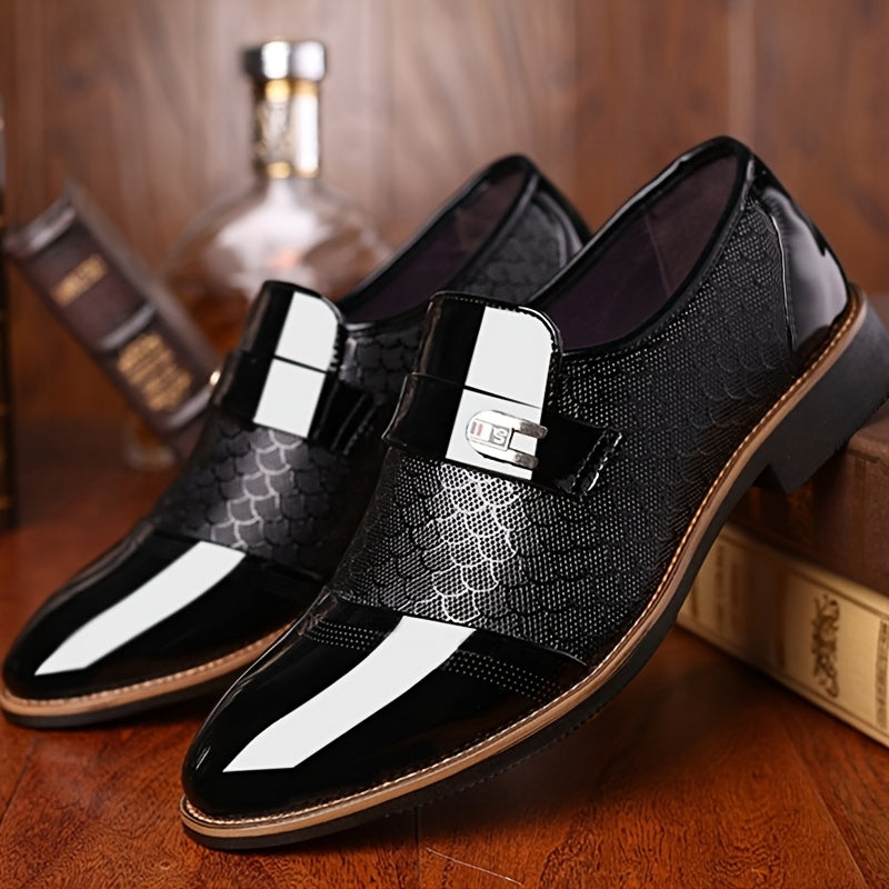 SHOWLU FASHION men's embossed slip-on business shoes with sleek design and polished finish, ideal for formal or office wear.