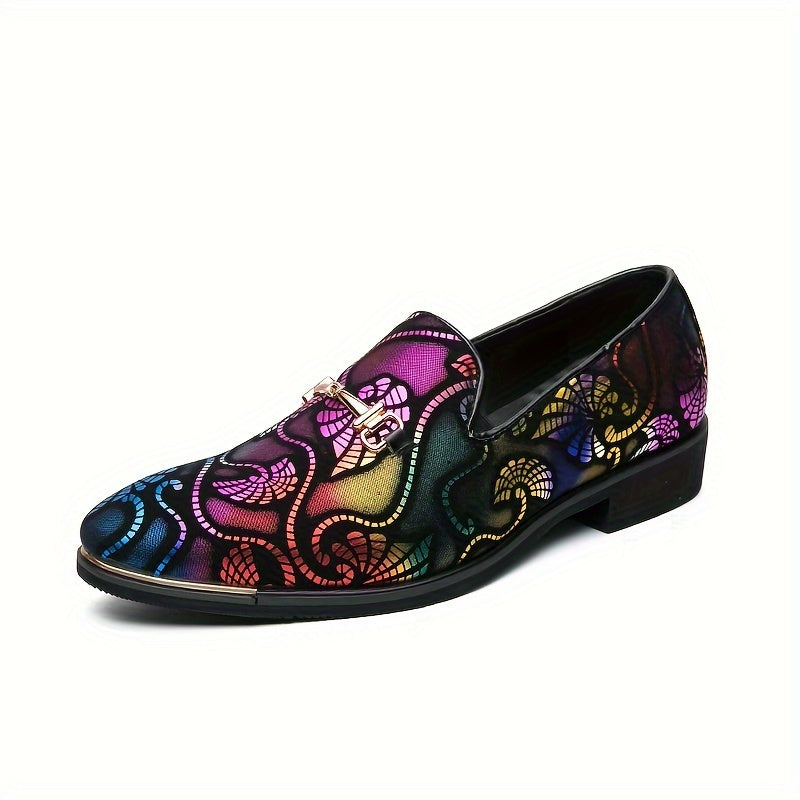 SHOWLU Men's slip-on loafers with pointed toe design, faux leather casual shoes, showcasing sleek black footwear style.