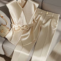SHOWLU Fashion Store elegant sleeveless top and long pants set in solid woven fabric, stylish two-piece outfit.
