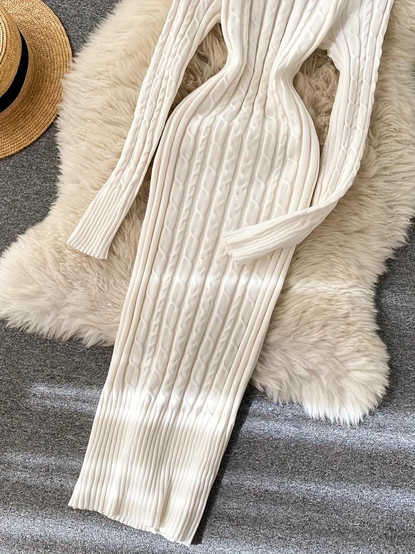SHOWLU FASHION women's high-neck ribbed knit long sleeve sweater dress displayed on a model, showcasing its fitted silhouette and cozy fabric.