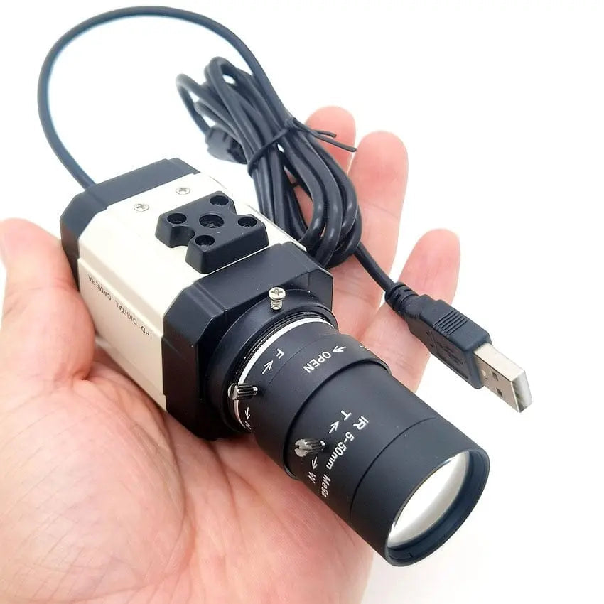 Showlu Fashion Store 4MP USB webcam with 2560x1440 resolution, 5-50mm varifocal zoom lens, high-speed 30fps, suitable for video calls