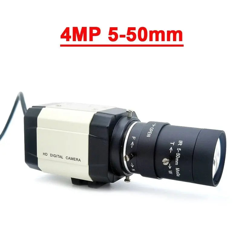 Showlu Fashion Store 4MP USB webcam with 2560x1440 resolution, 5-50mm varifocal zoom lens, high-speed 30fps, USB-C connection.