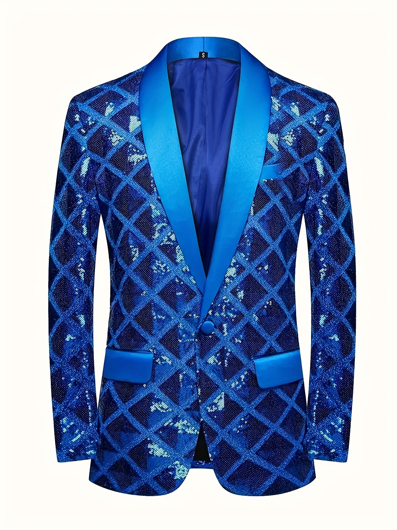 Men's Sequin-Embellished Blazer - Notched Lapel Party Jacket, Structured H-Fit Formal Coat for Weddings, Stage Performances, Events - Year-Round Evening Attire with Button Front Closure, Wedding Guest Attire, Notch Lapel Desi