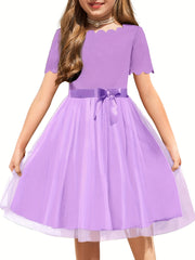 Girls Dress Party Flower Girls' Dress Tutu Fluffy Summer Dresses Belted Wedding Size 3-11 Years