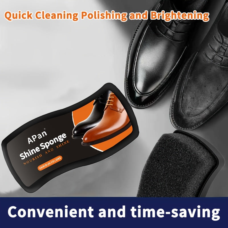 SHOWLU FASHION Quick Shoe Shine Sponge for faux leather, showing the sponge applying instant oil to clean and brighten shoes.