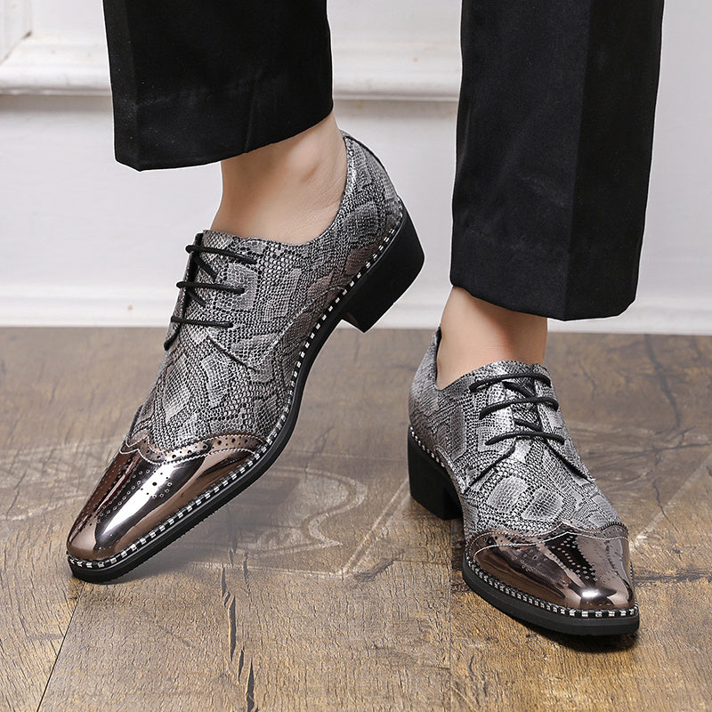 SHOWLU Men's classic striped Oxford shoes in formal PU leather, slip-on design with a sleek, polished appearance.