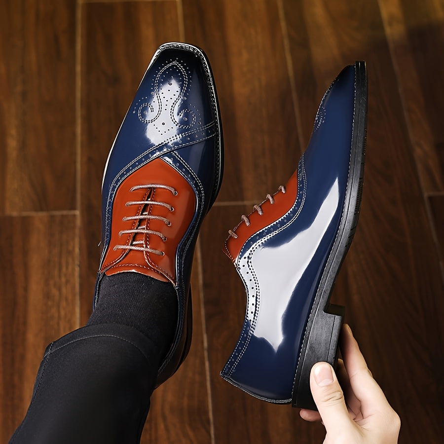 Showlu Fashion men's lace-up wedding shoes in casual round toe design with black PU leather, stylish and comfortable for formal occasions.