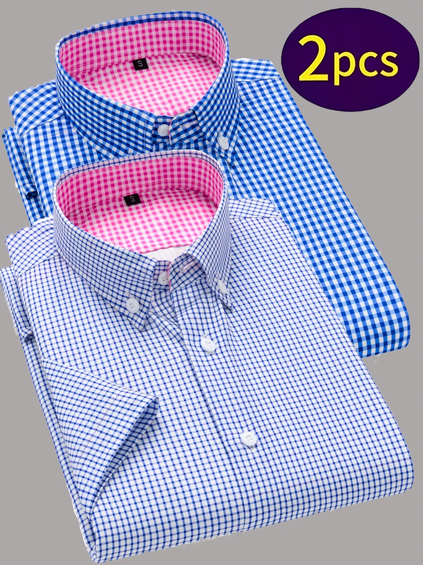 Showlu men's 2-piece summer casual short-sleeve button-up shirt set, featuring lightweight fabric and relaxed fit for warm weather.