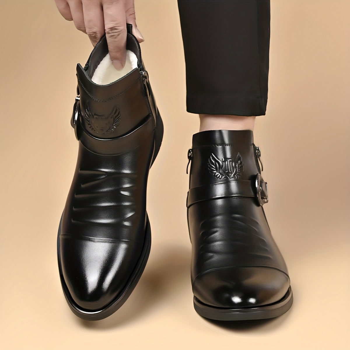 DAOD men's vintage Western biker boots with pointed toe and side zipper, ankle-length leather footwear for rugged style