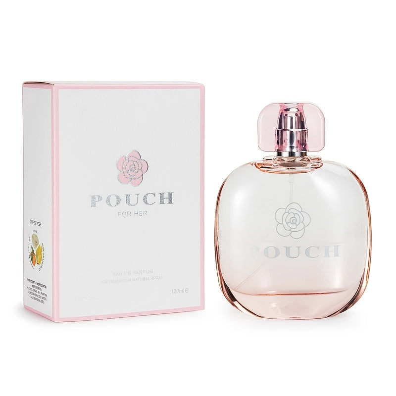 SHOWLU Blush Rose Eau de Parfum for Women in 3.4oz pouch, with elegant floral bottle and soft pink rose-themed design.