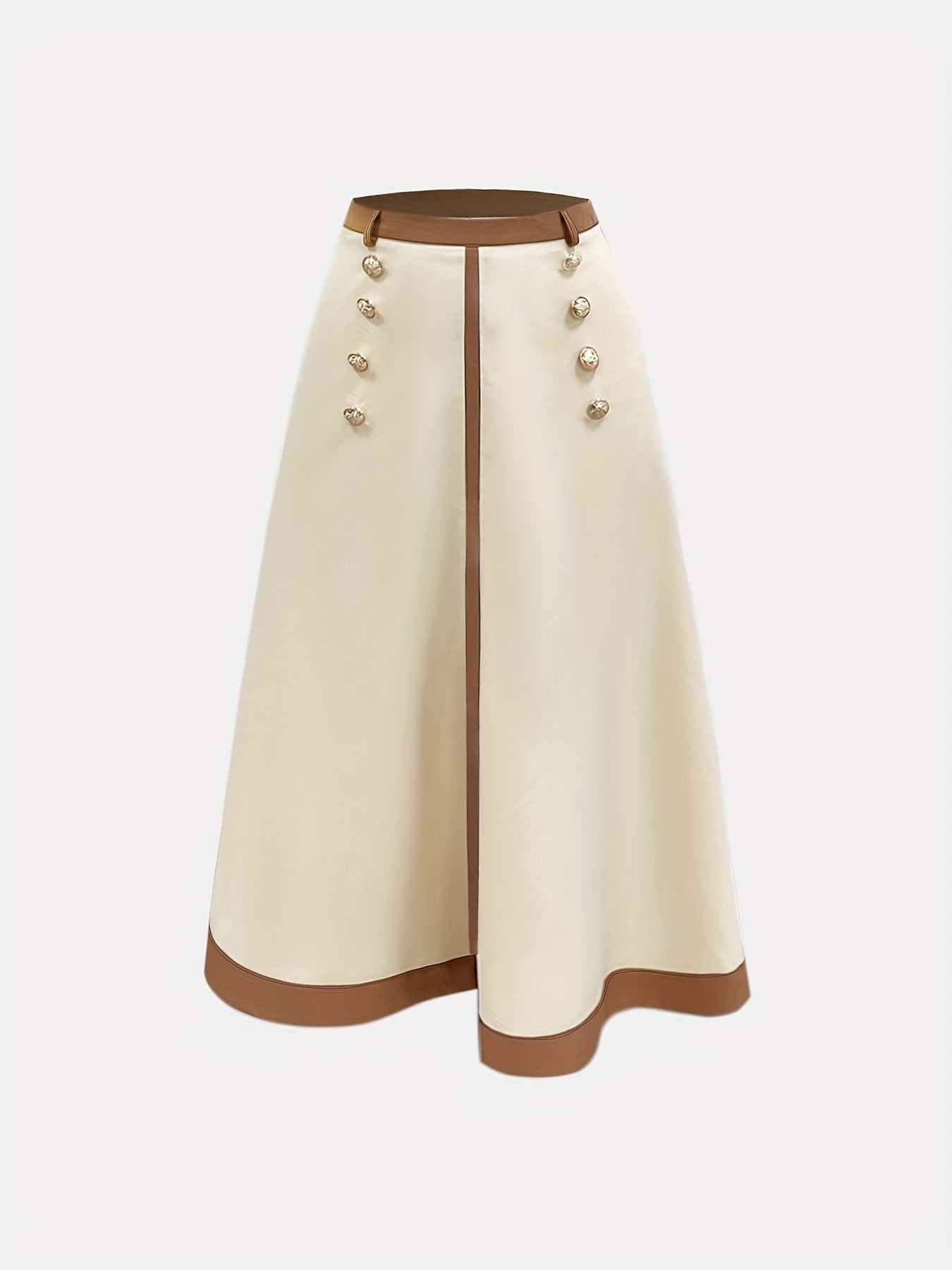 Beige and brown metallic accent maxi pantskirt for women by SHOWLU FASHION, featuring flowing fabric and stylish design.