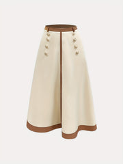 Women's Elegant Beige & Brown -like Metallic Accent Pantskirt, Non-Stretch Formal & Casual Maxi skirt, Machine Washable All-Season for Everyday Special Occasions, Versatile Wardrobe Staple, Draped Flair, Smooth Fabric Texture
