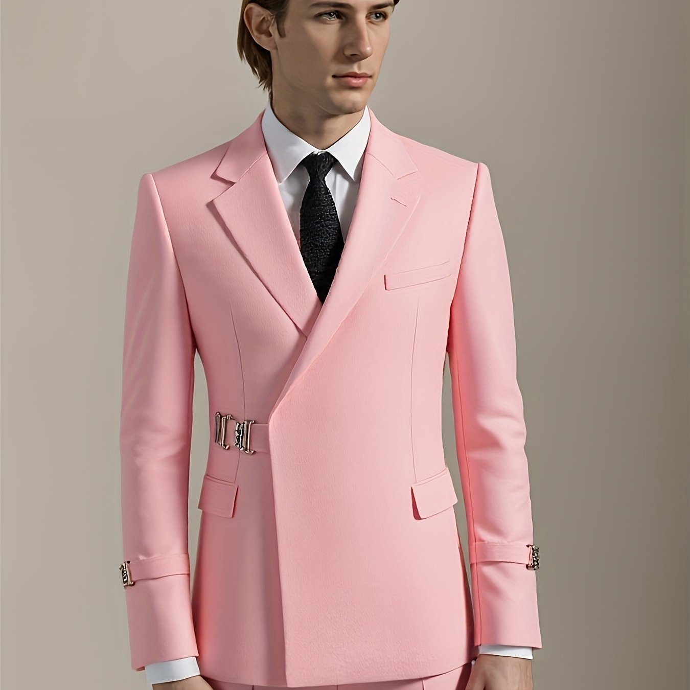 SHOWLU men's slim fit solid color 2-piece suit, wedding tuxedo set, featuring a tailored blazer and matching trousers.