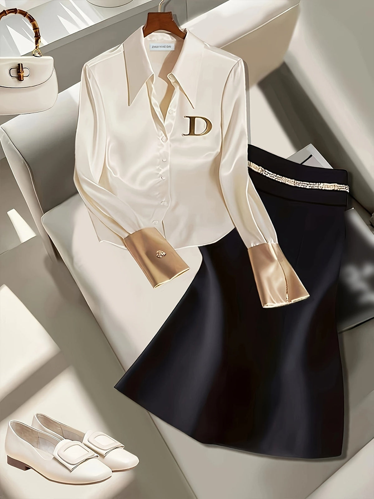 SHOWLU Women's elegant long sleeve formal shirt with zipper detail, featuring a tailored fit and sophisticated design.