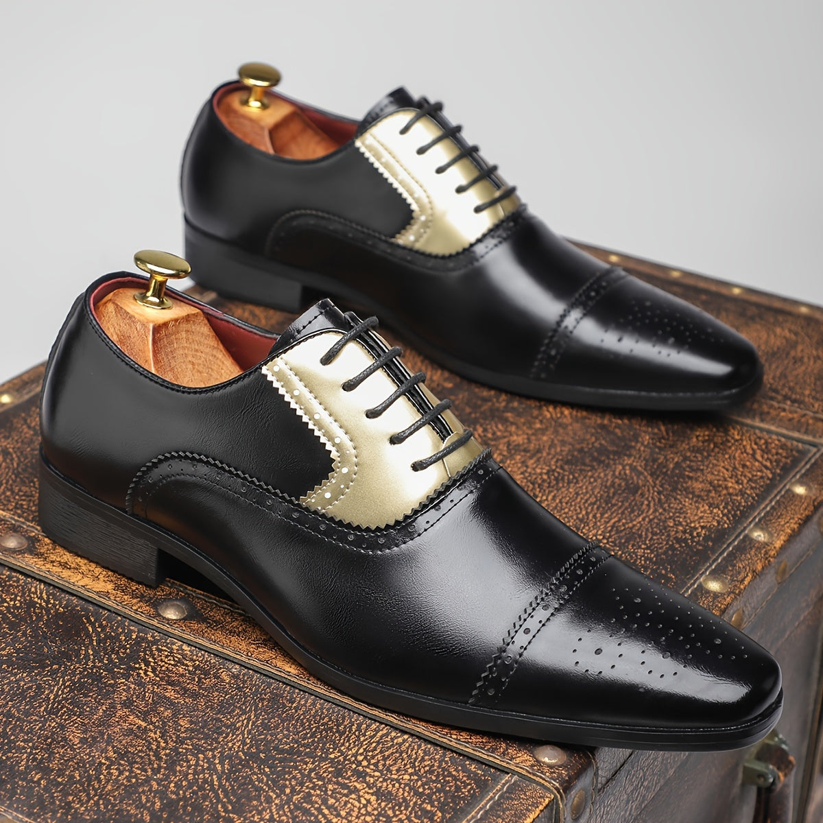 SHOWLU Black pointed toe lace-up faux leather business casual shoes, stylish and sleek for professional attire.