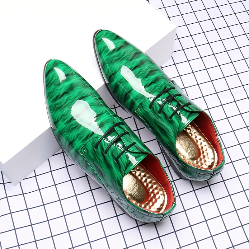 SHOWLU FASHION men's blue ripple glossy pointed toe business dress shoes, stylish formal footwear for men.