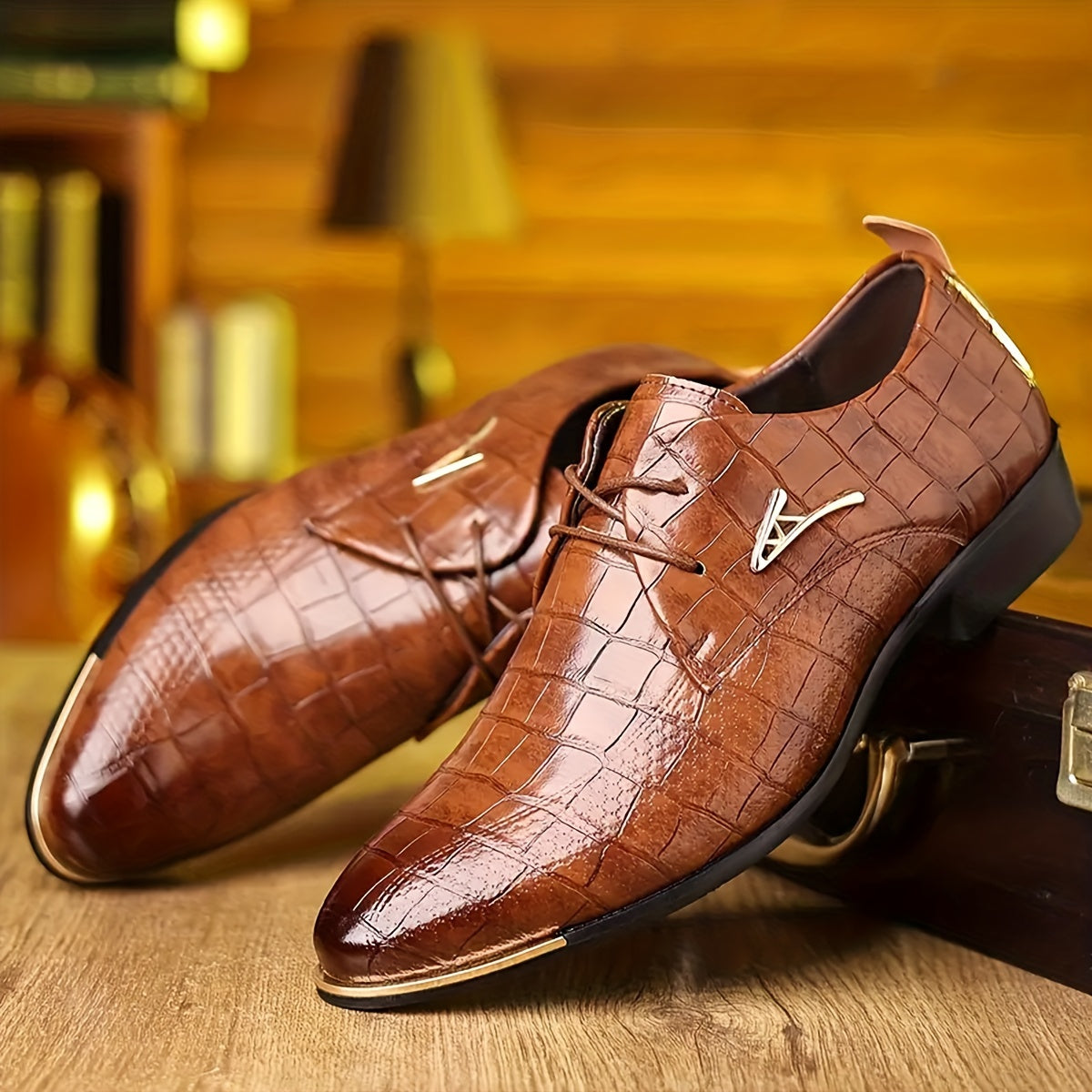 SHOWLU men's pointed toe lace-up oxford shoes in formal black PU leather, low-top design, stylish and polished for formal occasions.