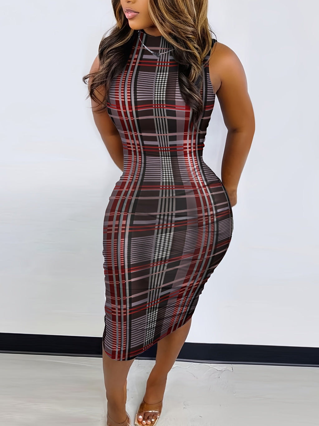 Olive green geometric bodycon midi dress for women by SHOWLU FASHION, shown on a model with a fitted silhouette.