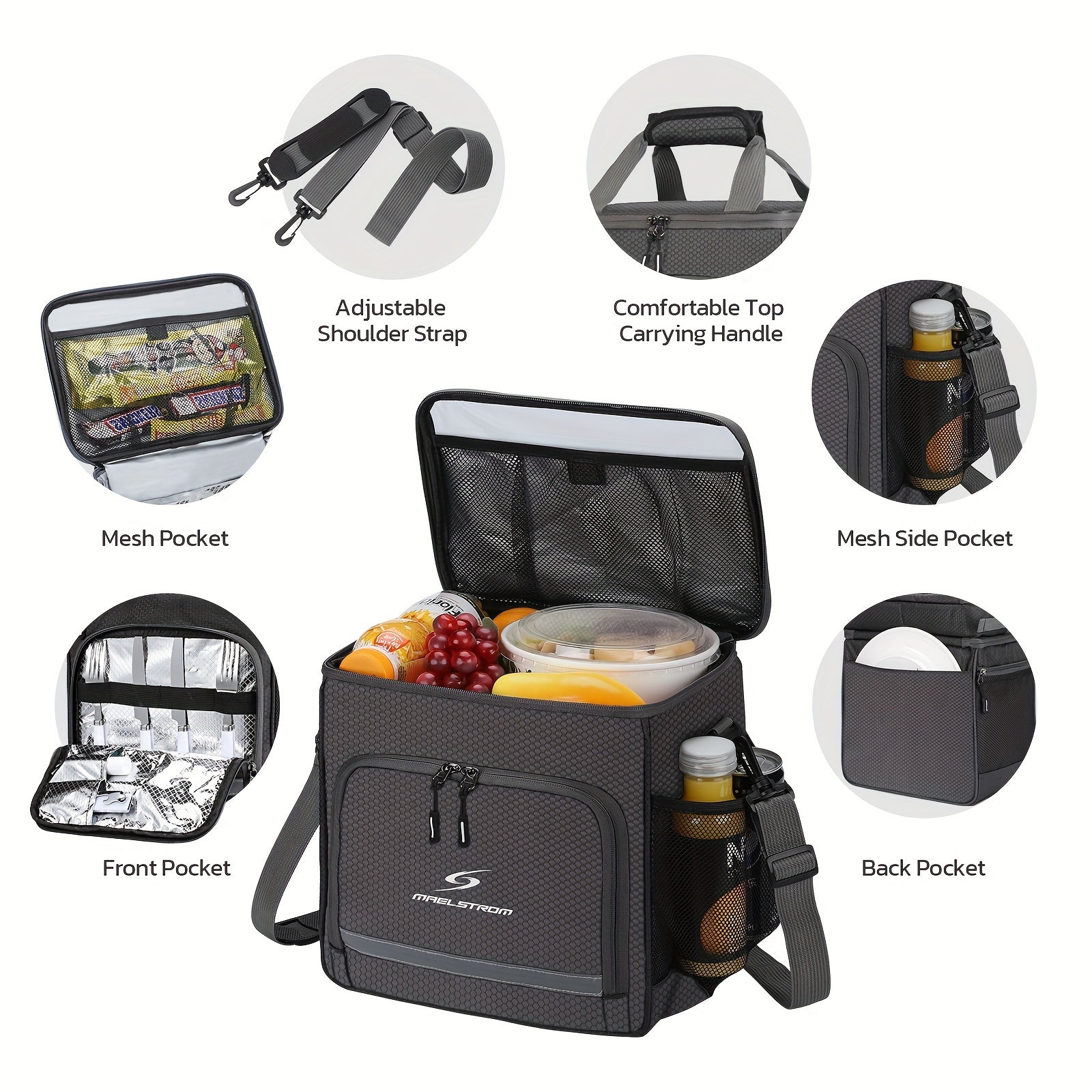 SHOWLU FASHION MAELSTROM insulated lunch bag, leakproof cooler tote for men and women, with spacious interior and sturdy handles.