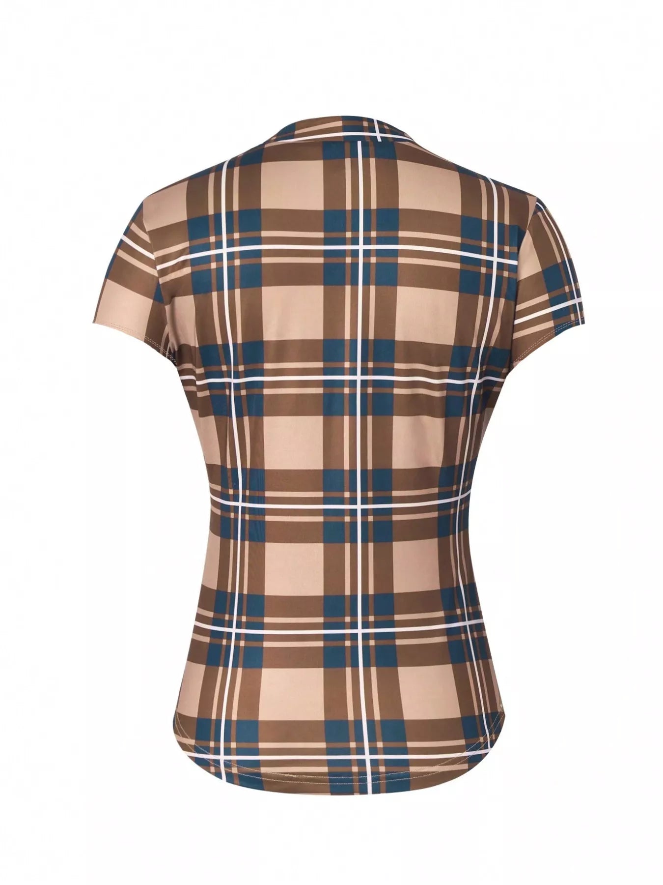 Plaid lace-up short sleeve blouse by Trendsi, featuring a stylish pattern and casual fit, shown on a white background.