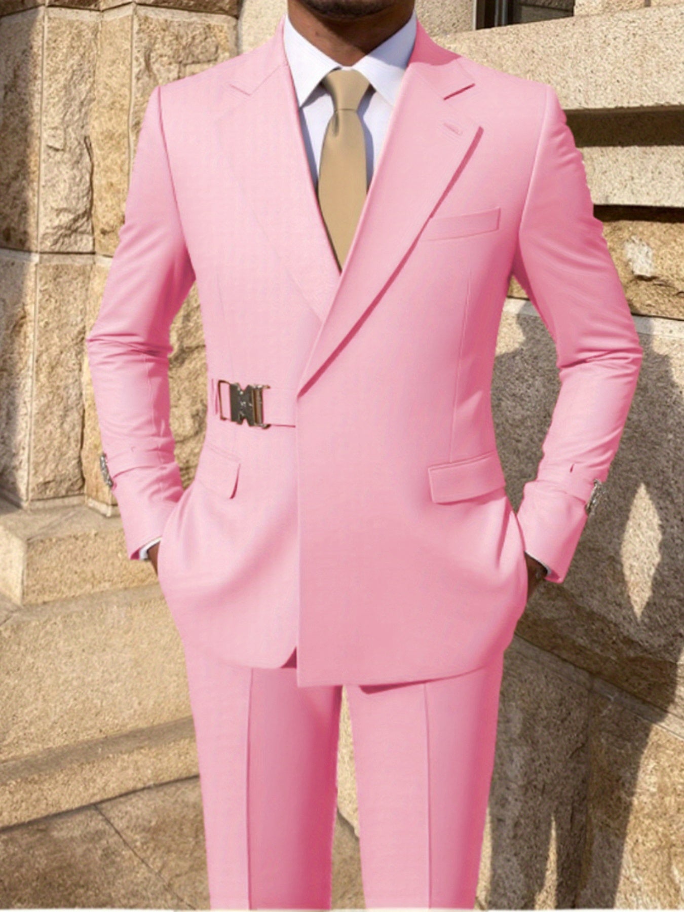 Men's 2pcs Suit Metal Belted Formal Event Party Groomsman Wedding Suit Casual Business Working suit SHOWLU FASHION STORE