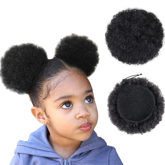 4Inch Afro Puff Drawstring Ponytail for Girls Kids Black Women Small Size Synthetic Hair Buns Kinky Curly Hair Donut Chignon - SHOWLU FASHION STORE