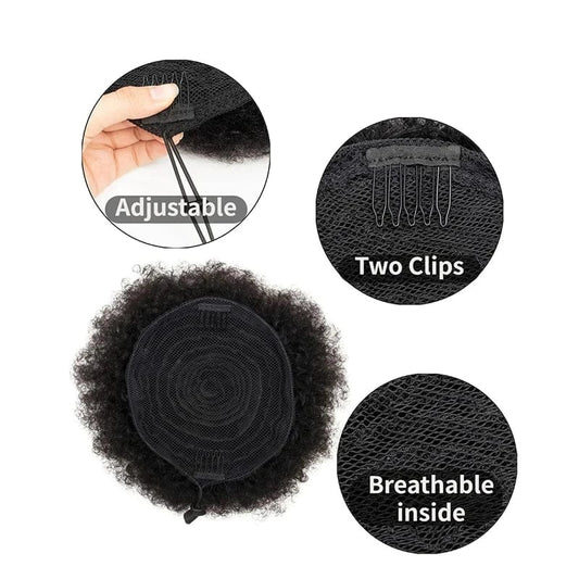 4Inch Afro Puff Drawstring Ponytail for Girls Kids Black Women Small Size Synthetic Hair Buns Kinky Curly Hair Donut Chignon - SHOWLU FASHION STORE