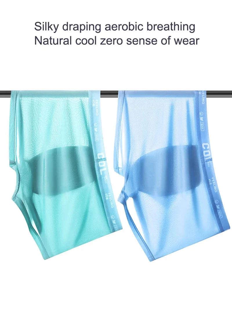 Showlu Men's Ice Silk Boxer Shorts, 4-pack antibacterial breathable underwear in plus sizes L-6XL, featuring elastic comfort.