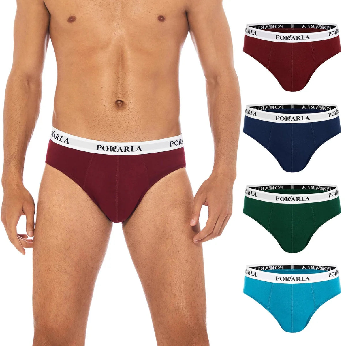 Set of four men's cotton briefs by Showlu Fashion, low-rise breathable underwear with elastic waistband, soft and comfortable fit.